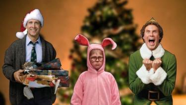 Man with Santa Hat. Boy dressed as a bunny. Man dressed as an elf.