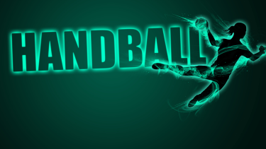 words "Handball" with player holding a ball