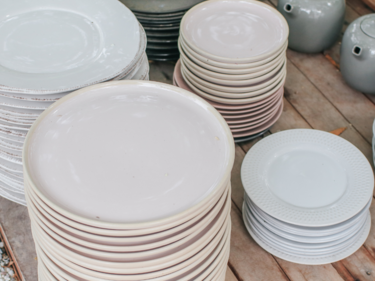 stacks of plates and teapots