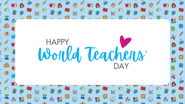 Graphic showing school icons and text that reads "Happy World Teachers Day"