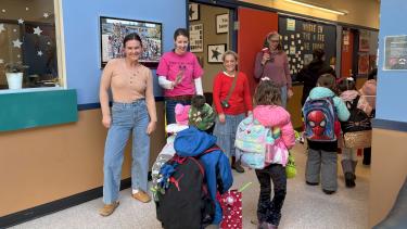 Aberdeen staff welcoming students to school